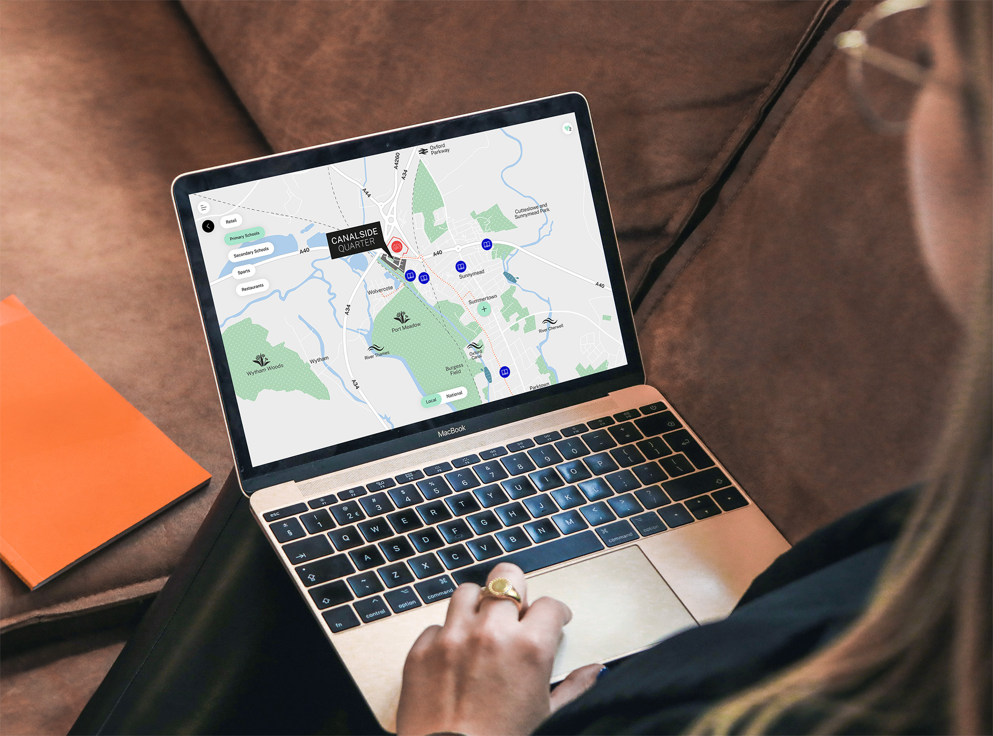 Canalside Quarter web app on laptop